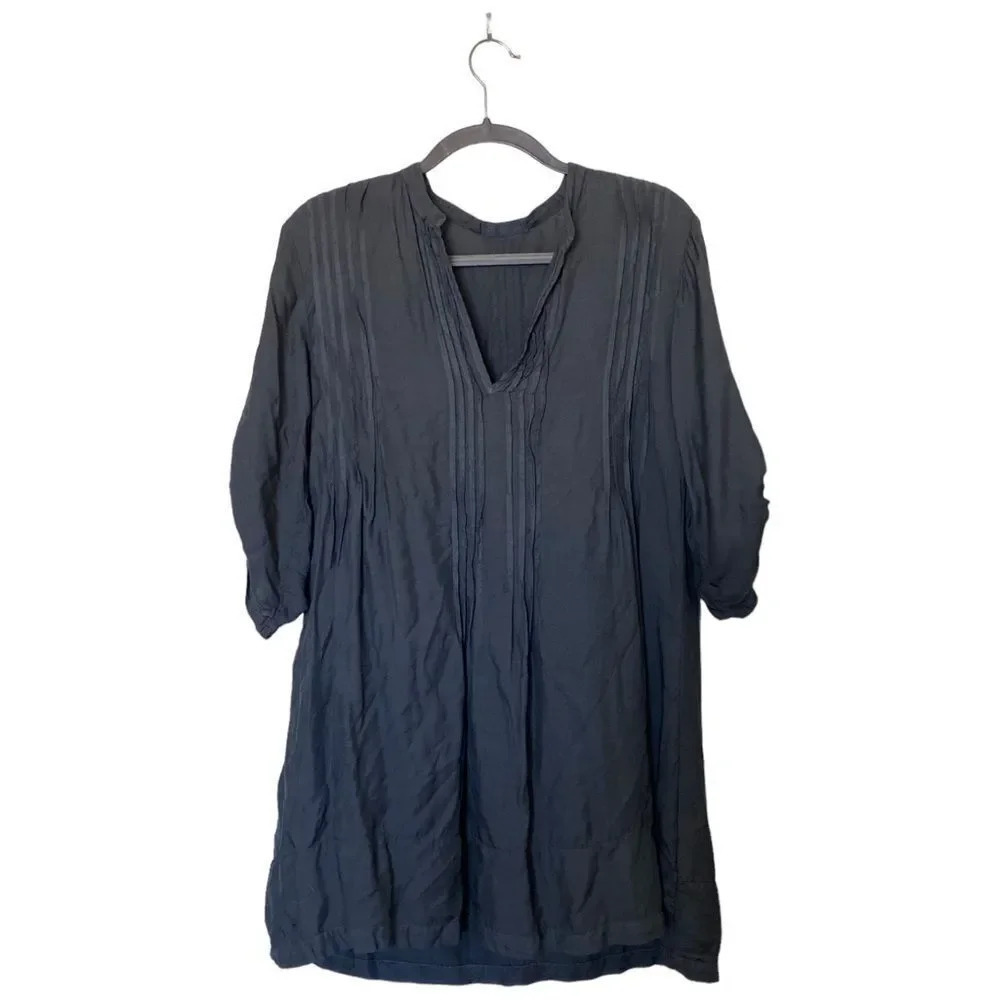 CP SHADES Gray Pintucked Pleated Roll Tab Sleeves Tunic Dress Size XS